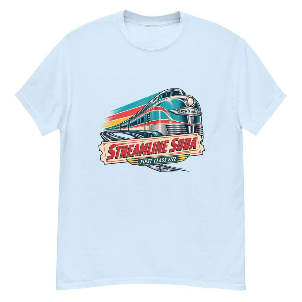 Streamline Soda T Shirt, Retro Atomic Soda Tee Light Blue
